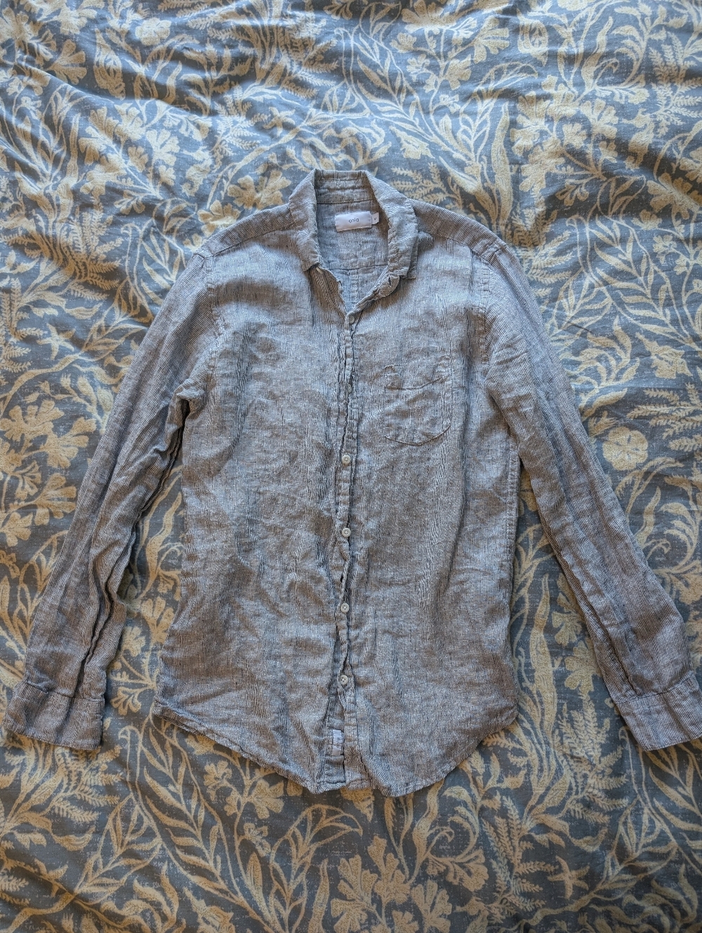 Onia Unisex Gray Striped Long Sleeve Casual Linen Button Down Shirt Sz S